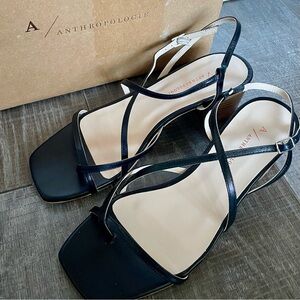 Anthropologie Black Strappy Block Heels Sz 8